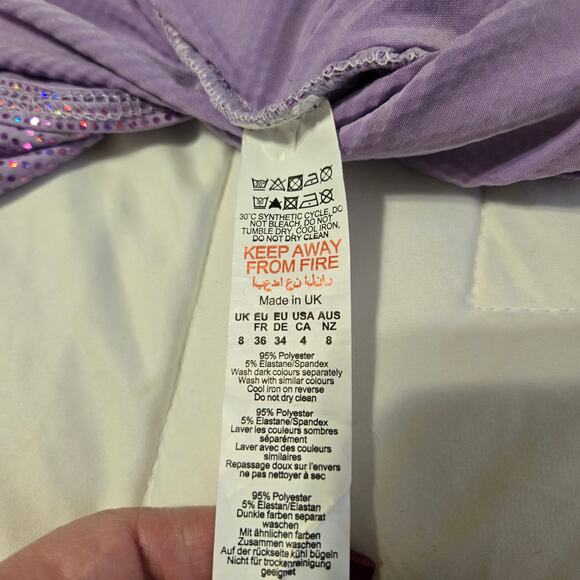 Pretty Little Things Lilac Sparkle Ruched Cut Out Mini Dress SZ 4 Rave Party - Picture 11 of 11